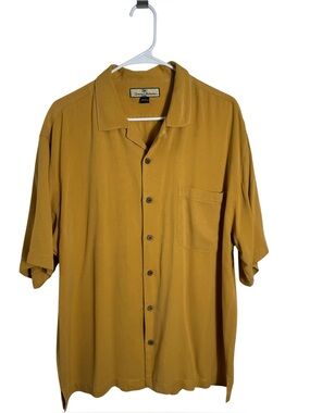 Tommy Bahama 100% Silk Camp Shirt Large Yellow Gold Button Front
